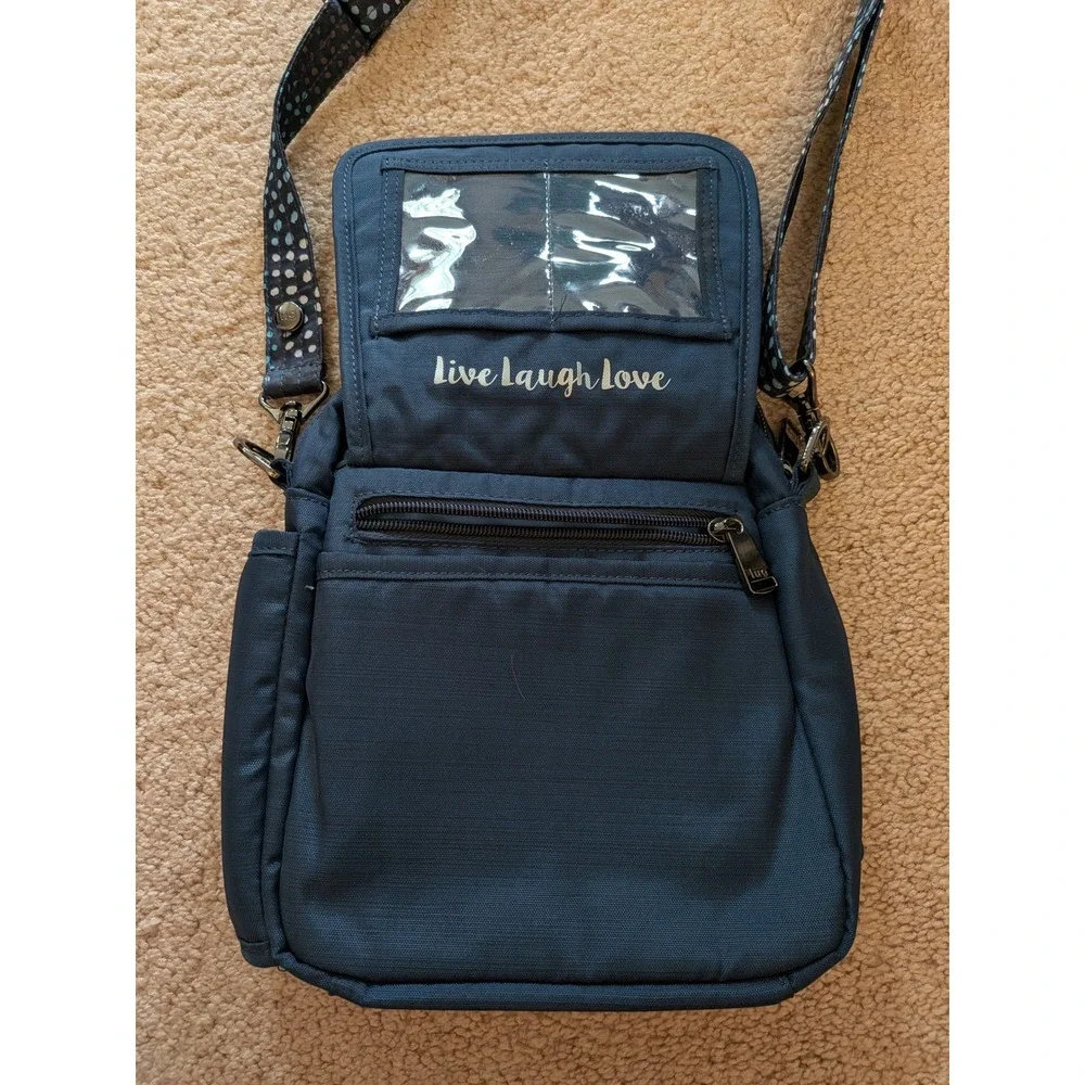 Lug Canter 2 Quilted Crossbody Bag Navy Blue Polka Dot Strap